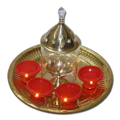 "Brass plate with Akanda Jyothi Brass glass Lamp -code 03 - Click here to View more details about this Product